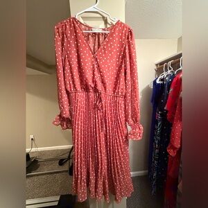 Elegant Rust Polka Dot Midi Dress